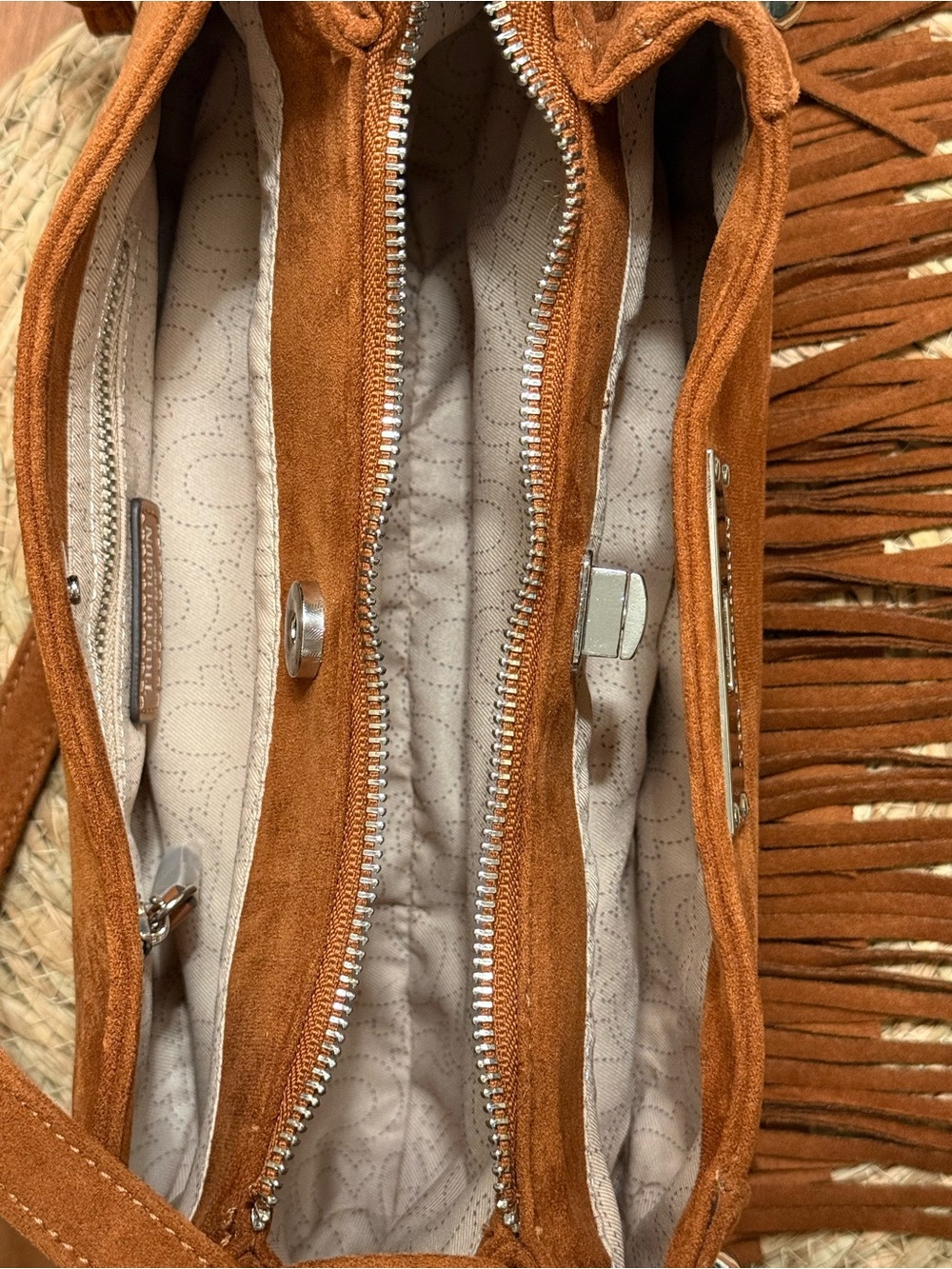 True Religion Rust Brown Suede Fringe Shoulder Bag with Studs - Picture 7 of 13